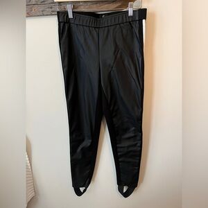 Pink Tartan Leather Stirrup Pants with Stripe Detail